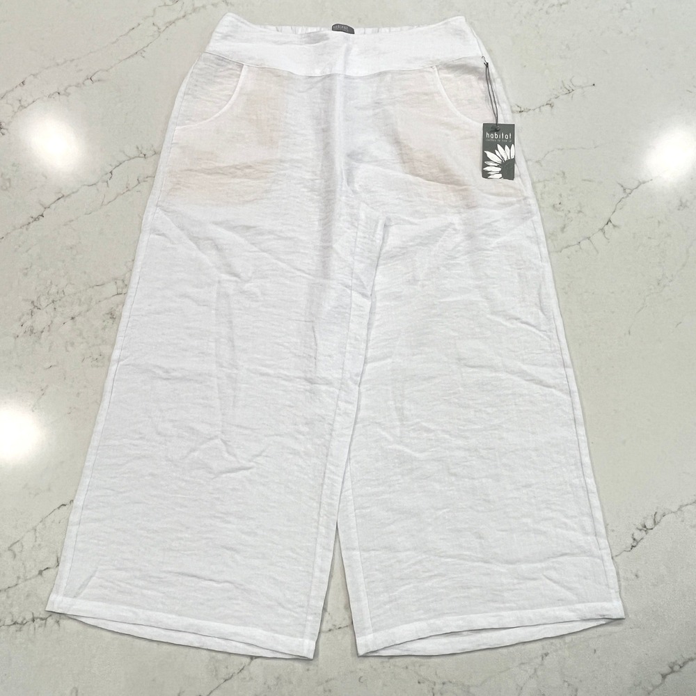 Habitat White Gauze Cropped Wide Leg Pants NEW Womens Large Minimalist Lagenlook